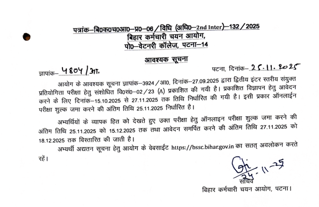 BSSC Inter Level Online Form 2025