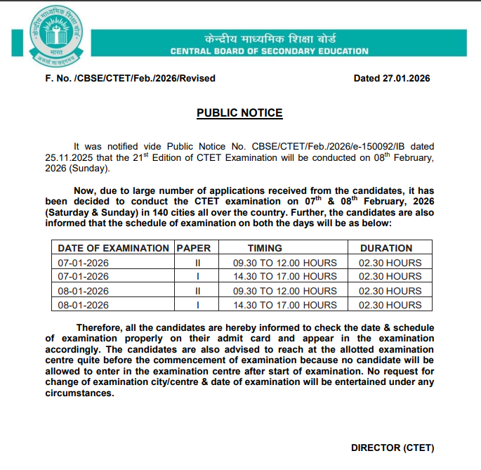 CTET Feb Exam schedule 