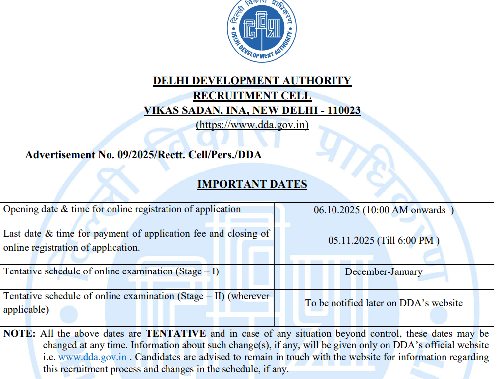 DDA Recruitment 2025